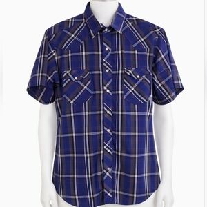 Vintage Wrangler Plaid Short Sleeve Shirt Pearl Snap sz M Western Cowboy Rodeo